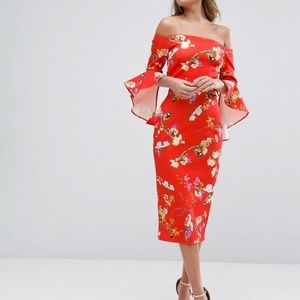 TRUE VIOLET BARDOT RED FLORAL DRESS US8 UK12